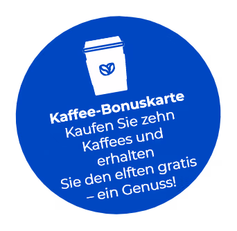 Sticker blau mit Aufschrift Kaffee-Bonuskarte